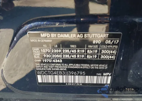 2018 Mercedes-Benz Gla 250 from USA, damaged, VIN WDCTG4EB3JJ396795